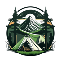Mountain Camp. Tourist Tent and Bonfire on the Shore at Night. flat design. print design for t shirt png