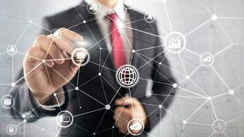 Abstract background image of lines and dots on provider center background. photo