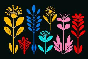 Colorful contemprorary flower seamless pattern illustration. Set of naive hand drawn flowers vector