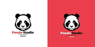 Panda vector logo illustration on red and white background. Panda's head logotype. Cute animal face sign design template