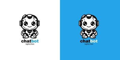 Robot chatbot head icon sign  design vector illustration  on white and blue background. Cute AI bot helper mascot character concept symbol business assistant