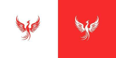 Abstract red and white phoenix logo design template on red and white background . Vector Illustration logotype