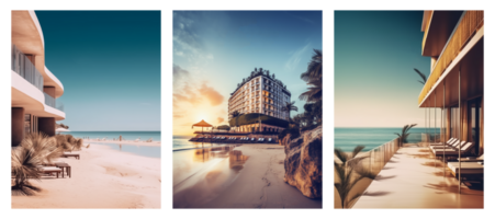 seaside hotel poster template, png