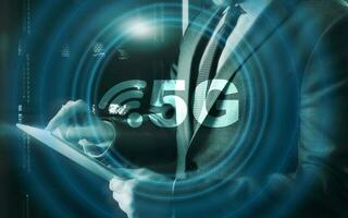 5G network wireless systems. Abstract global with wireless communication network background. photo