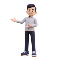 3D Male Character Presenting to the Right with Confidence png