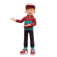 3d male character presenting to the right png