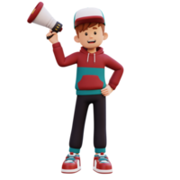 3d male character holding a megaphone png