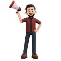 3d male character holding a megaphone png