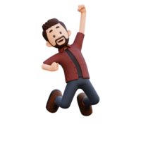 3d male character happy jumping png