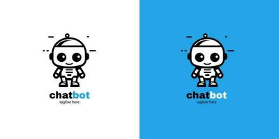 Robot chatbot head icon sign  design vector illustration  on white and blue background. Cute AI bot helper mascot character concept symbol business assistant