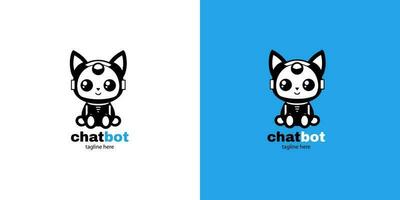 Robot cat chatbot head icon sign  design vector illustration  on white and blue background. Cute AI bot helper mascot character concept symbol business assistant.