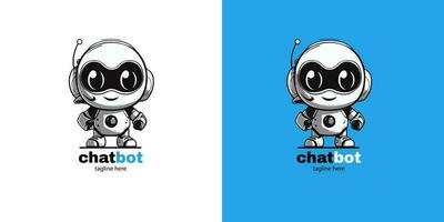 Robot chatbot head icon sign  design vector illustration  on white and blue background. Cute AI bot helper mascot character concept symbol business assistant