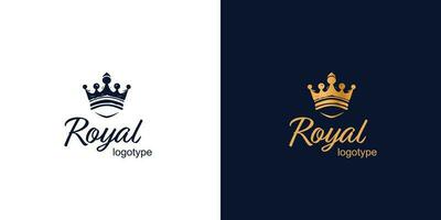 Crown Luxury Concept Logo Design Template on blue and white background. Logotype vector sign