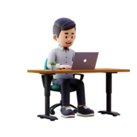 3D Male Character Engaged in Work on a Laptop png