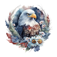 ein Aquarell Illustration von ein Adler mit Blumen. generativ ai png