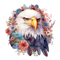 uma aguarela ilustração do a Águia com flores generativo ai png