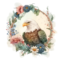 une aquarelle illustration de un Aigle avec fleurs. génératif ai png