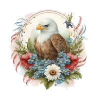 A watercolor illustration of an eagle with flowers. png