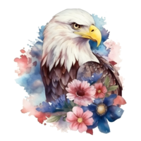 A watercolor illustration of an eagle with flowers. png