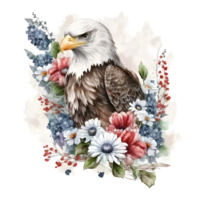 une aquarelle illustration de un Aigle avec fleurs. génératif ai png