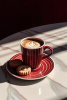 Cup of coffee with milk and some biscuits on a table Illustration photo