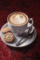Cup of coffee with milk and some biscuits on a table Illustration photo