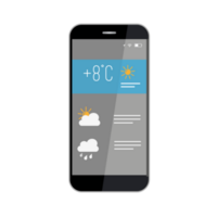 Weather forecast smartphone interface template. Mobile app page design layout. Hourly data. Humidity, temperature and wind conditions screen. Flat UI for application. Phone display png