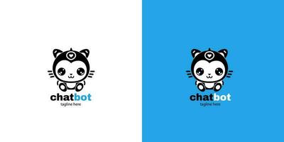 Robot cat chatbot head icon sign  design vector illustration  on white and blue background. Cute AI bot helper mascot character concept symbol business assistant.