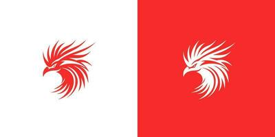 Abstract red and white phoenix logo design template on red and white background . Vector Illustration logotype