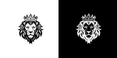 Royal king lion crown symbol. Elegant black Leo animal logotype. Premium luxury brand identity icon. Vector illustration design template.