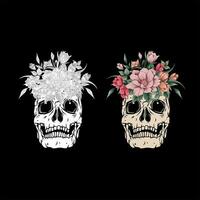 humano cráneo y flor guirnalda vector