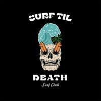 Vector illustration surf themed skull, tropical skull with coconut tree