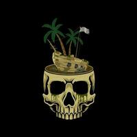 Vector illustration surf themed skull, tropical skull with coconut tree