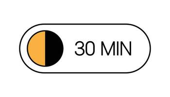 Thirty Min Timer Button, UI Clock Showing 30 Minutes Label. Cooking Time, Stopwatch, Countdown Indication vector