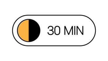 treinta min Temporizador botón, ui reloj demostración 30 minutos etiqueta. Cocinando tiempo, cronógrafo, cuenta regresiva indicación vector