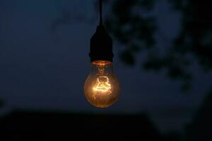 photo of yellow light bulb glowing at night