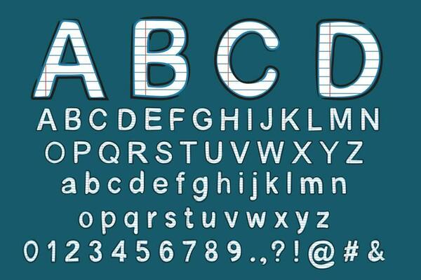Alphabet clipart, notebook letter display font style.