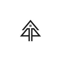 Pine Tree, House and Letter P or PP logo or icon design vector