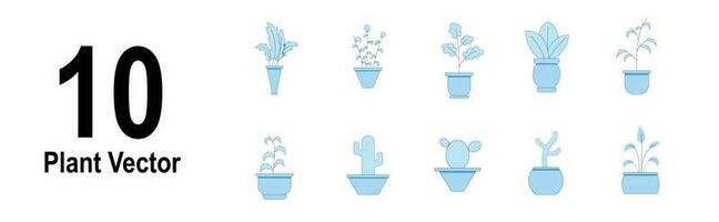 azul planta y maceta plano icono ilustrado vector