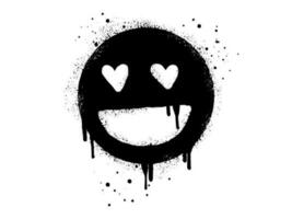 Smiling face emoticon character. Spray painted graffiti smile face with love in black over white. isolated on white background. vector illustration