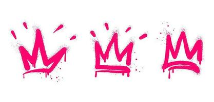collection of Spray painted graffiti crown sign in pink colour. Crown drip symbol. isolated on white background. vector illustration