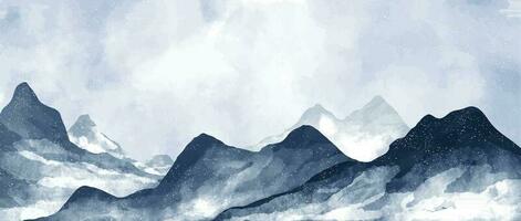 azul montaña paisaje acuarela pintura ilustración. natural resumen paisaje antecedentes diseño. con montaña, sierras, horizonte vector