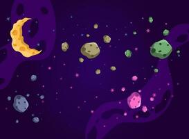 Colorful rocks and moon on space background vector