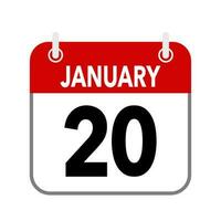 20 January, calendar date icon on white background. vector