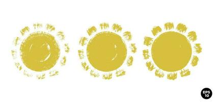 Vector set of hand drawn brush strokes, stains for backdrops. Sun shapes design elements set. One color artistic hand drawn backgrounds.