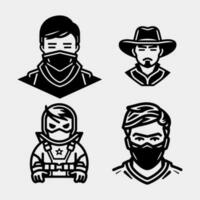 conjunto de vaquero retrato sombrero silueta vector aislado en blanco antecedentes