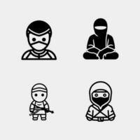 Set of cute little ninjas in various poses isolated on white background vector