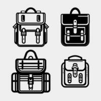 set of Backpack , School bag. Vector icon isolated on white background.