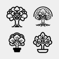 set of trees illustrations vector isolated on white background