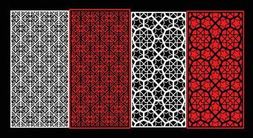 Decorative wall panels set Jali design CNC pattern, laser cutting pattern, router CNCcutting.Jali Laser cut decorative panel set with lace pattern vector